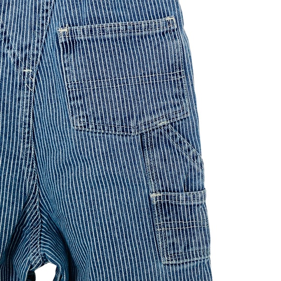 OSH KOSH Baby 24M Blue & White Pin Striped Denim Overalls Bibs With Diaper Snaps - Picture 7 of 15